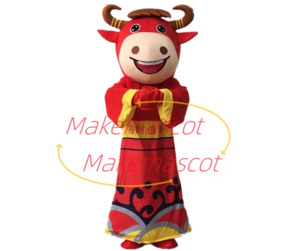 God of Wealth Cattle Cartoon Mascot Costume God of Wealth Cattle Cartoon Mascot Costume