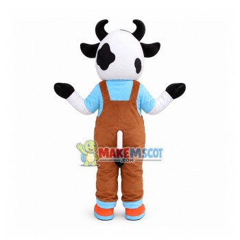 Cute Baby Cow Wearing Overalls Mascot Costume Cute Baby Cow Wearing Overalls Mascot Costume