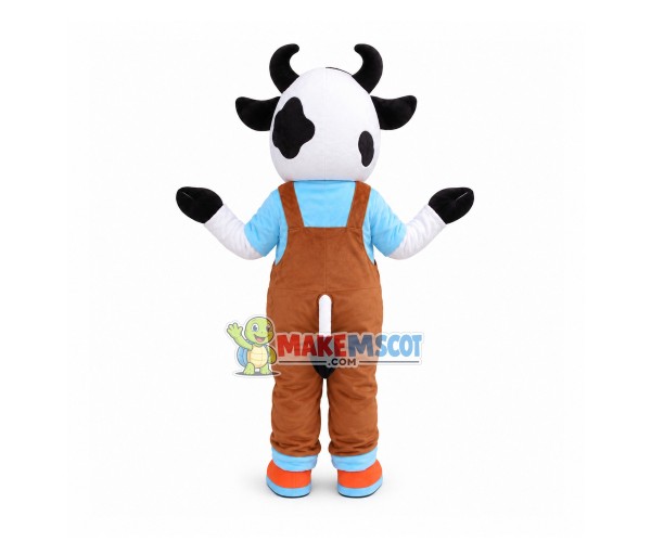 Cute Baby Cow Wearing Overalls Mascot Costume Cute Baby Cow Wearing Overalls Mascot Costume