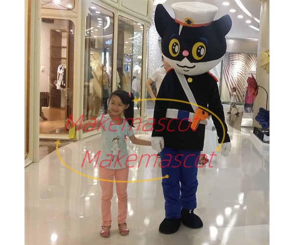 Black Cat Sheriff Mascot Childhood Cartoon Costume