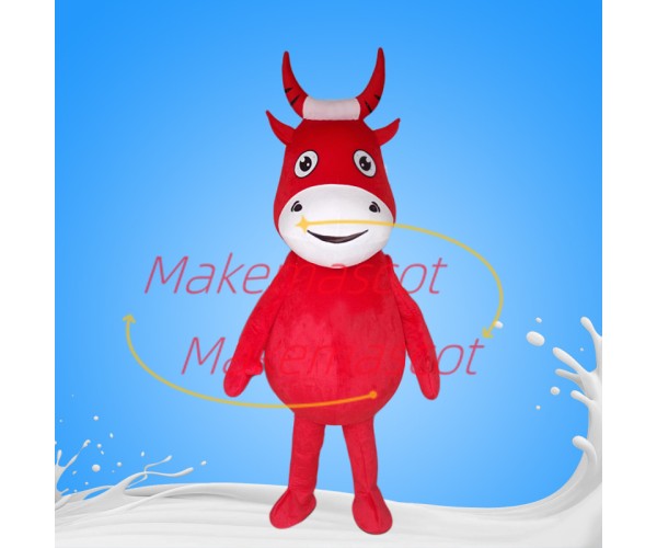 Relaxed Cartoon Red Cattle Mascot Costume Relaxed Cartoon Red Cattle Mascot Costume