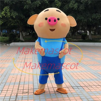 Lively Snot Pig in Suspenders Mascot Cartoon Costume Lively Snot Pig in Suspenders Mascot Cartoon Costume