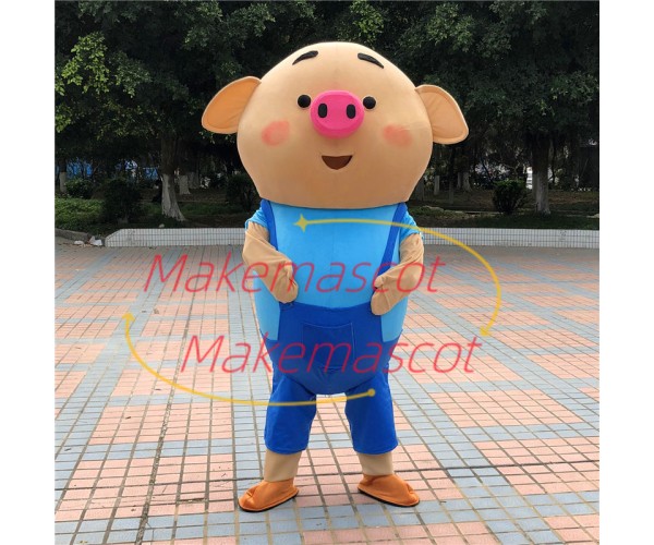 Lively Snot Pig in Suspenders Mascot Cartoon Costume Lively Snot Pig in Suspenders Mascot Cartoon Costume