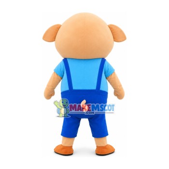 Lively Snot Pig in Suspenders Mascot Cartoon Costume Lively Snot Pig in Suspenders Mascot Cartoon Costume