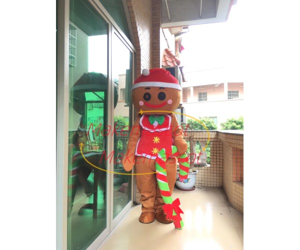 Christmas Gingerbread Man With Candy Mascot Costume Christmas Gingerbread Man With Candy Mascot Costume