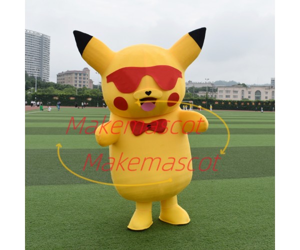 Excited Pikachu With Red Glasses Mascot Costume Excited Pikachu With Red Glasses Mascot Costume