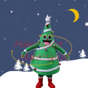 Christmas Tree With Silver Star Mascot Costume Christmas Tree With Silver Star Mascot Costume