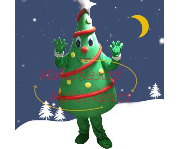 Christmas Tree With Red Ribbon Mascot Costume Christmas Tree With Red Ribbon Mascot Costume