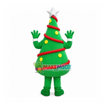 Christmas Tree With Red Ribbon Mascot Costume Christmas Tree With Red Ribbon Mascot Costume