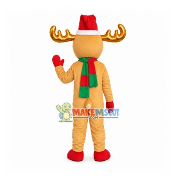 Christmas Elk With Golden Horns Mascot Costume Christmas Elk With Golden Horns Mascot Costume