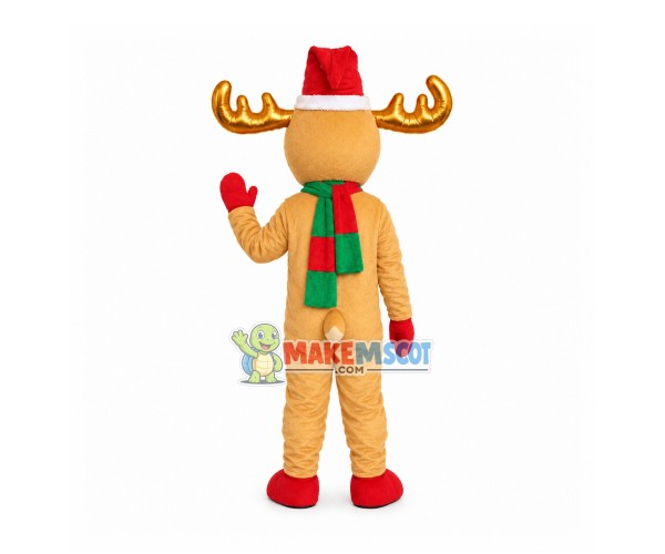 Christmas Elk With Golden Horns Mascot Costume Christmas Elk With Golden Horns Mascot Costume