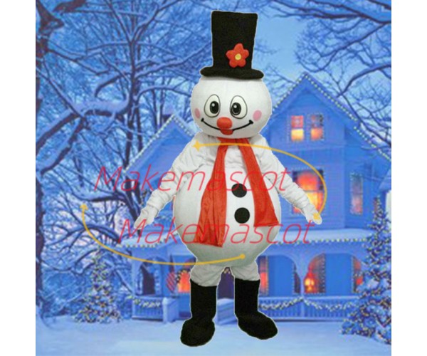 Snowman With Flower Top Hat Mascot Costume Snowman With Flower Top Hat Mascot Costume