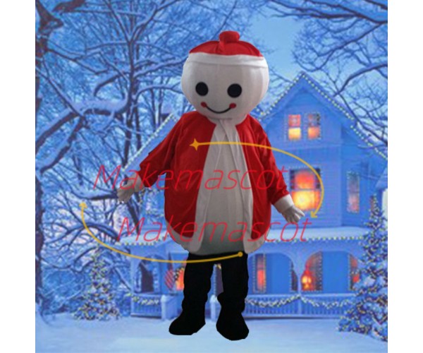 Pure Snowman Wearing Red Coat Mascot Costume Pure Snowman Wearing Red Coat Mascot Costume