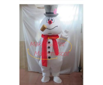 Adult Cartoon Snowman With Pipe Mascot Costume