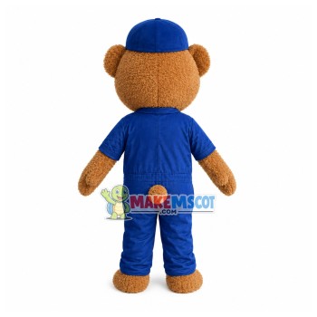 Plush Brown Bear In The Tooling Jumpsuit Mascot Costume Plush Brown Bear In The Tooling Jumpsuit Mascot Costume