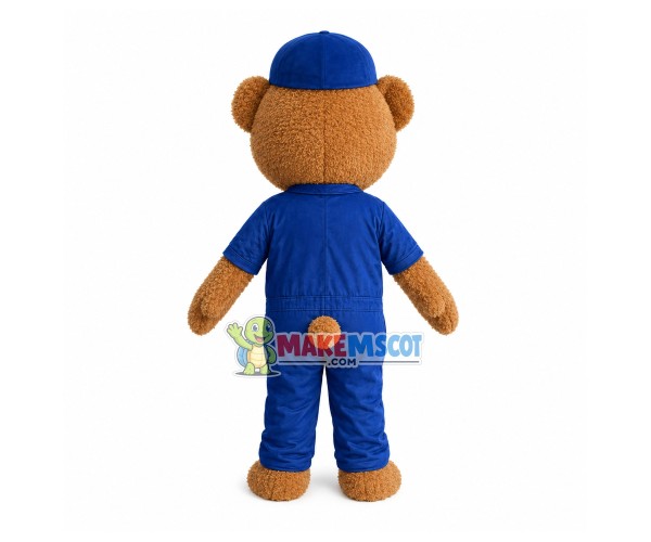 Plush Brown Bear In The Tooling Jumpsuit Mascot Costume Plush Brown Bear In The Tooling Jumpsuit Mascot Costume
