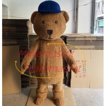 Plush Brown Bear In The Tooling Jumpsuit Mascot Costume Plush Brown Bear In The Tooling Jumpsuit Mascot Costume