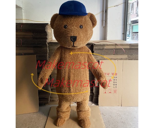 Plush Brown Bear In The Tooling Jumpsuit Mascot Costume Plush Brown Bear In The Tooling Jumpsuit Mascot Costume