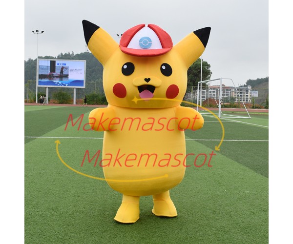 Evolution of Pikachu Mascot Costume With Cap Evolution of Pikachu Mascot Costume With Cap
