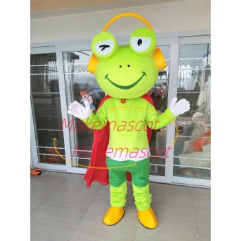 Cheerful Fluorescent Green Music Frog Mascot Costume