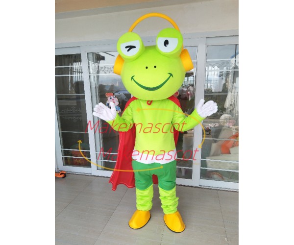 Cheerful Fluorescent Green Music Frog Mascot Costume Cheerful Fluorescent Green Music Frog Mascot Costume