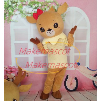 Female Fawn With Lacy Shirt Mascot Costume Female Fawn With Lacy Shirt Mascot Costume