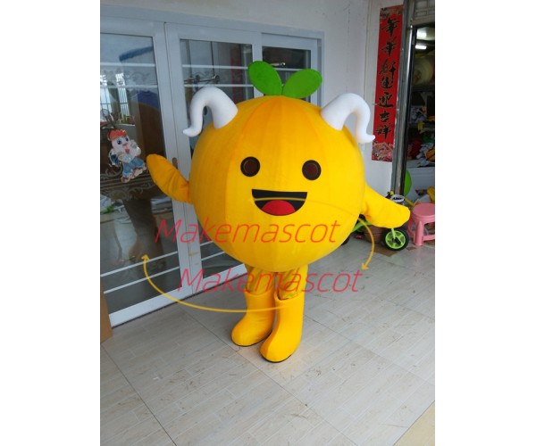 Special Look Orange With Horns Mascot Costume Special Look Orange With Horns Mascot Costume