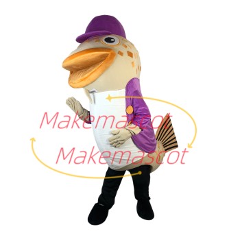 Big Mouth Catfish In Purple Coat Mascot Costume