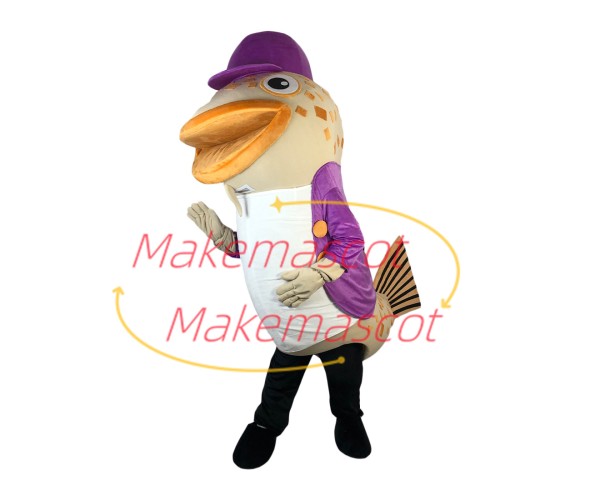 Big Mouth Catfish In Purple Coat Mascot Costume Big Mouth Catfish In Purple Coat Mascot Costume