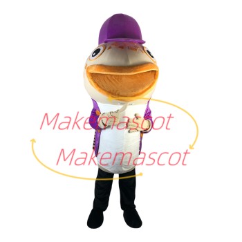 Big Mouth Catfish In Purple Coat Mascot Costume Big Mouth Catfish In Purple Coat Mascot Costume