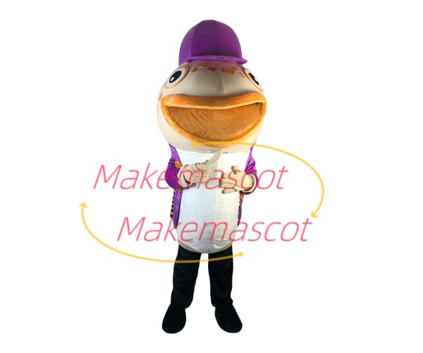Big Mouth Catfish In Purple Coat Mascot Costume Big Mouth Catfish In Purple Coat Mascot Costume
