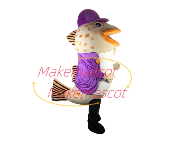 Big Mouth Catfish In Purple Coat Mascot Costume Big Mouth Catfish In Purple Coat Mascot Costume