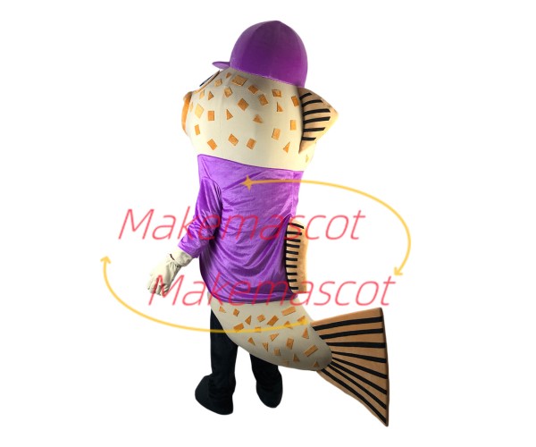 Big Mouth Catfish In Purple Coat Mascot Costume Big Mouth Catfish In Purple Coat Mascot Costume