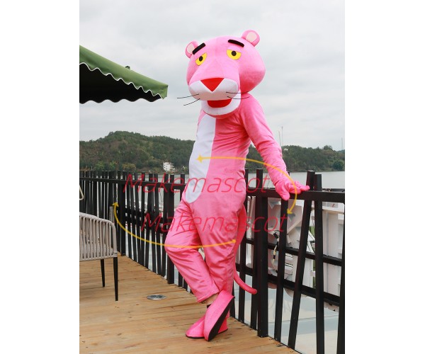 The Cozy Pink Panther Cartoon Mascot Costume The Cozy Pink Panther Cartoon Mascot Costume