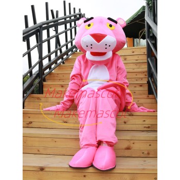 The Cozy Pink Panther Cartoon Mascot Costume The Cozy Pink Panther Cartoon Mascot Costume