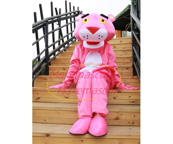 The Cozy Pink Panther Cartoon Mascot Costume The Cozy Pink Panther Cartoon Mascot Costume