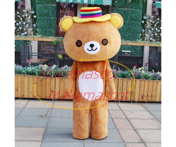 Pleasant Rilakkuma With Rainbow Hat Mascot Costume Pleasant Rilakkuma With Rainbow Hat Mascot Costume