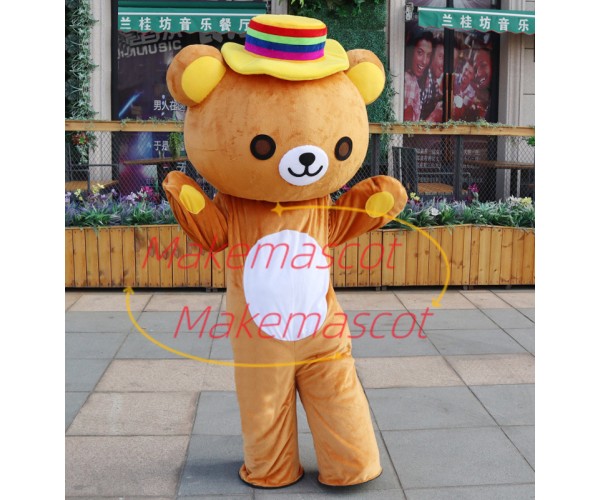 Pleasant Rilakkuma With Rainbow Hat Mascot Costume Pleasant Rilakkuma With Rainbow Hat Mascot Costume