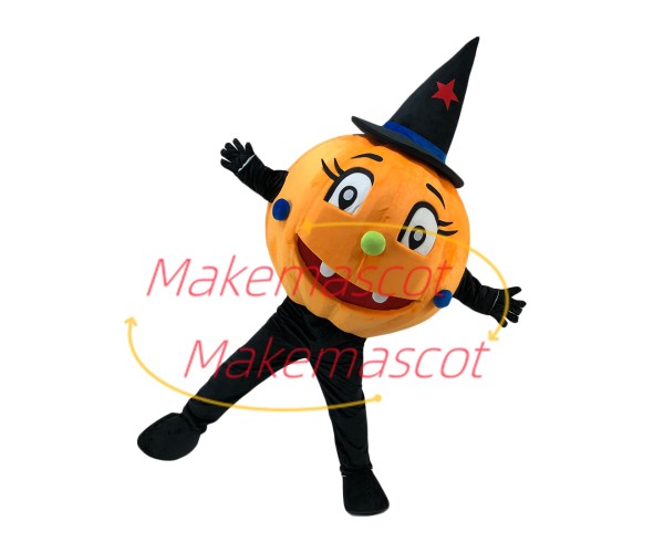 Halloween Pumpkin With Magic Hat Mascot Costume