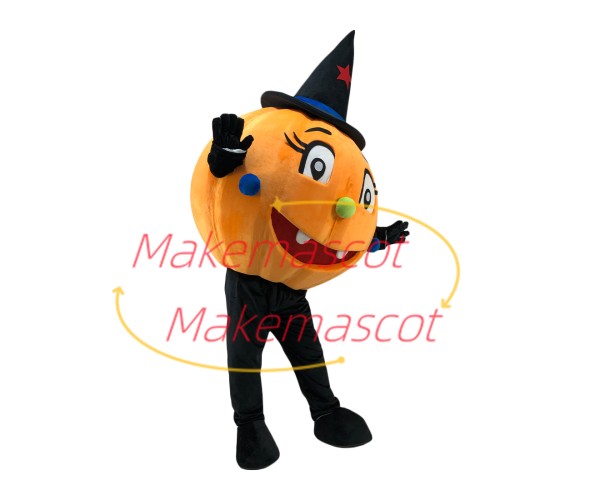 Halloween Pumpkin With Magic Hat Mascot Costume