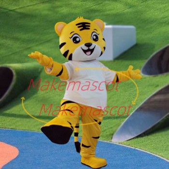 Training Tiger Wearing Sports Shirt Mascot Costume