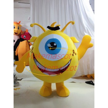 Yellow Big Eyed Monster With Long Tentacles Cartoon Mascot Costume