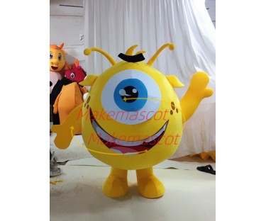 Yellow Big Eyed Monster With Long Tentacles Cartoon Mascot Costume Yellow Big Eyed Monster With Long Tentacles Cartoon Mascot Costume