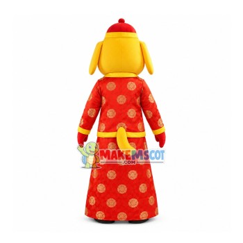 Lucky Yellow Dog In The New Years Traditional Suit Mascot Costume Lucky Yellow Dog In The New Years Traditional Suit Mascot Costume