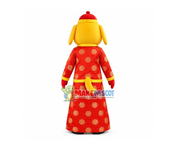 Lucky Yellow Dog In The New Years Traditional Suit Mascot Costume Lucky Yellow Dog In The New Years Traditional Suit Mascot Costume