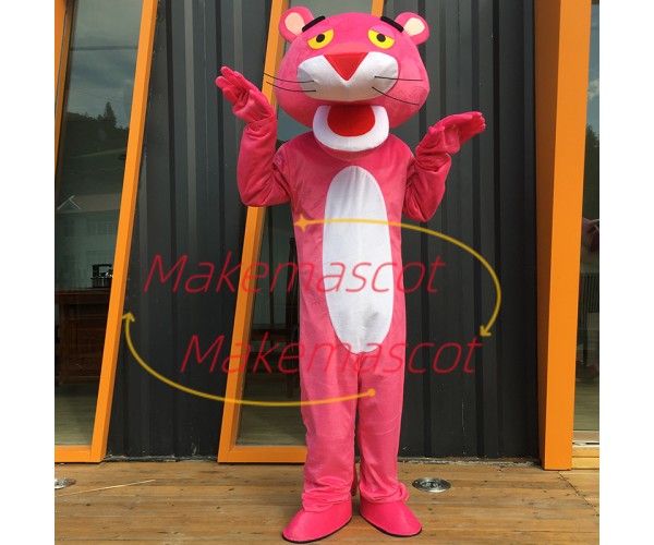 Humorous and Mischievous Pink Panther Mascot Cartoon Costume Humorous and Mischievous Pink Panther Mascot Cartoon Costume