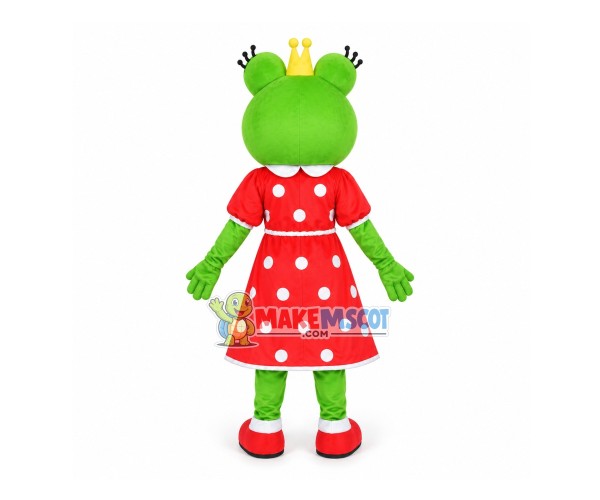 Pretty Cartoon Princess Frog In The Polka Dot Dress Mascot Costume Pretty Cartoon Princess Frog In The Polka Dot Dress Mascot Costume