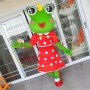 Pretty Cartoon Princess Frog In The Polka Dot Dress Mascot Costume
