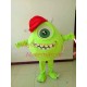 Bright Green One Eyed Monster Wearing Cap Cartoon Mascot Costume Bright Green One Eyed Monster Wearing Cap Cartoon Mascot Costume