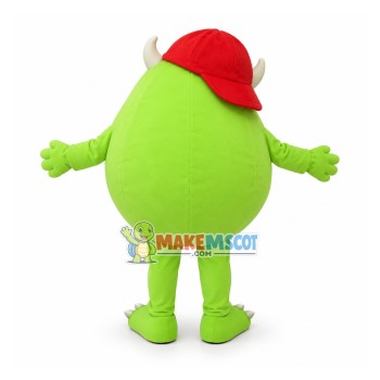 Bright Green One Eyed Monster Wearing Cap Cartoon Mascot Costume